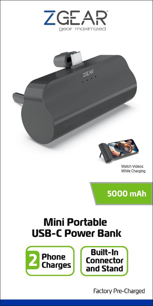 slide 1 of 1, ZGear 5000mAh Mini Portable USB-C Power Bank, 1 ct