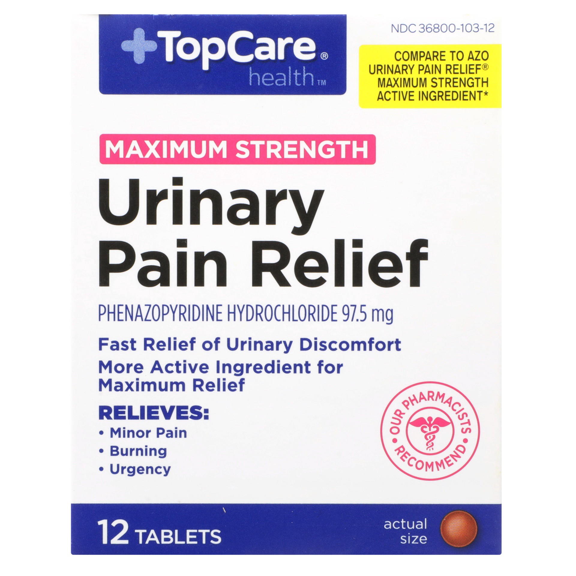 slide 1 of 6, TopCare Urinary Pain Relief Tablets, 12 ct