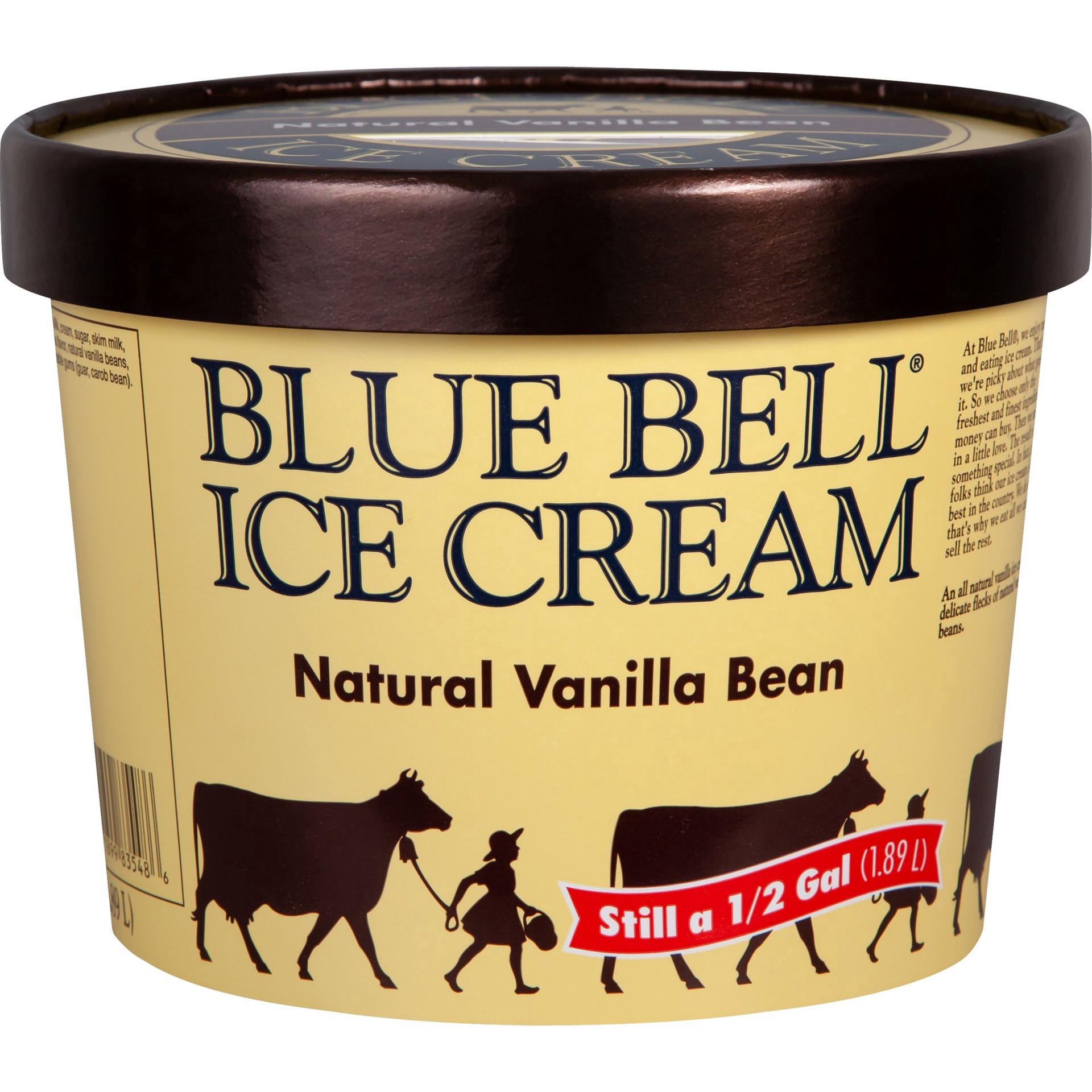 slide 1 of 1, Blue Bell Natural Vanilla Bean Ice Cream, 1/2 gal