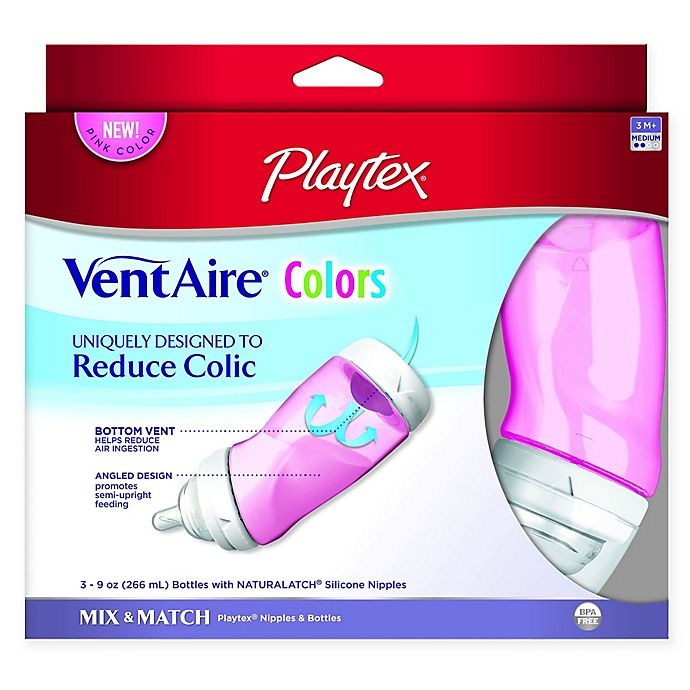 slide 1 of 1, Playtex Vent Aire Colors Reduce Colic Bottles, Pink, 3 ct