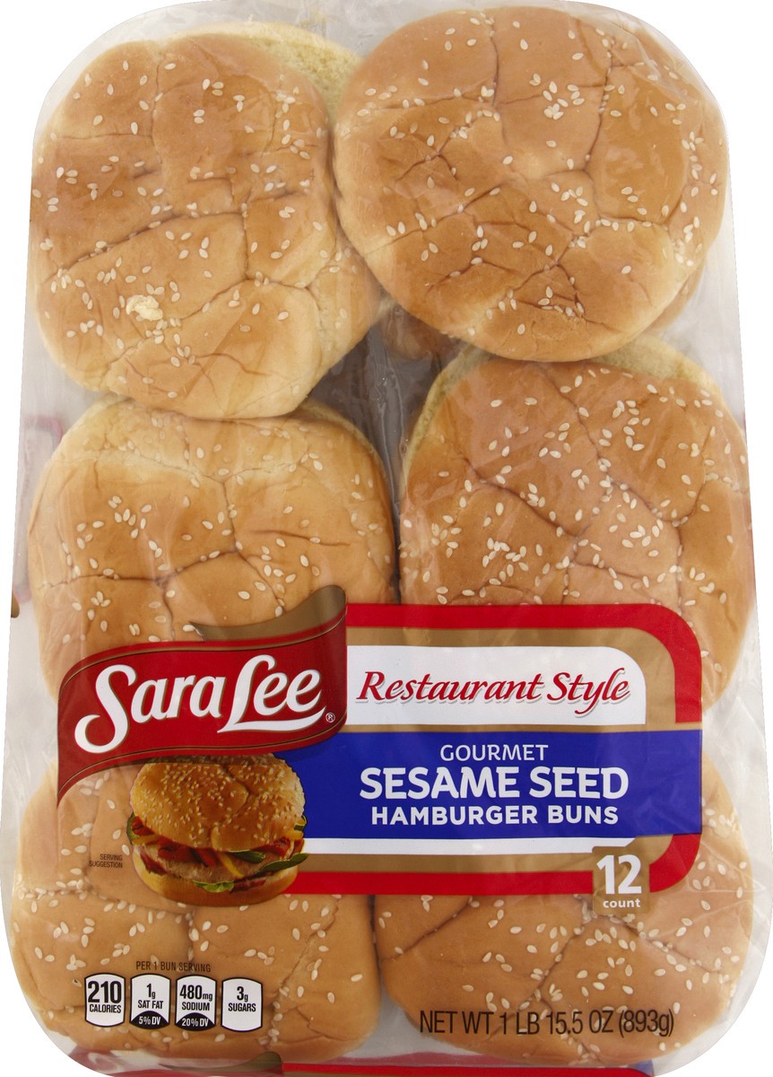 slide 2 of 5, Sara Lee Restaurant Style Gourmet Sesame Seed Hamburger Buns, 12 count, White Hamburger Buns, 31.5 oz Bag, 12 ct