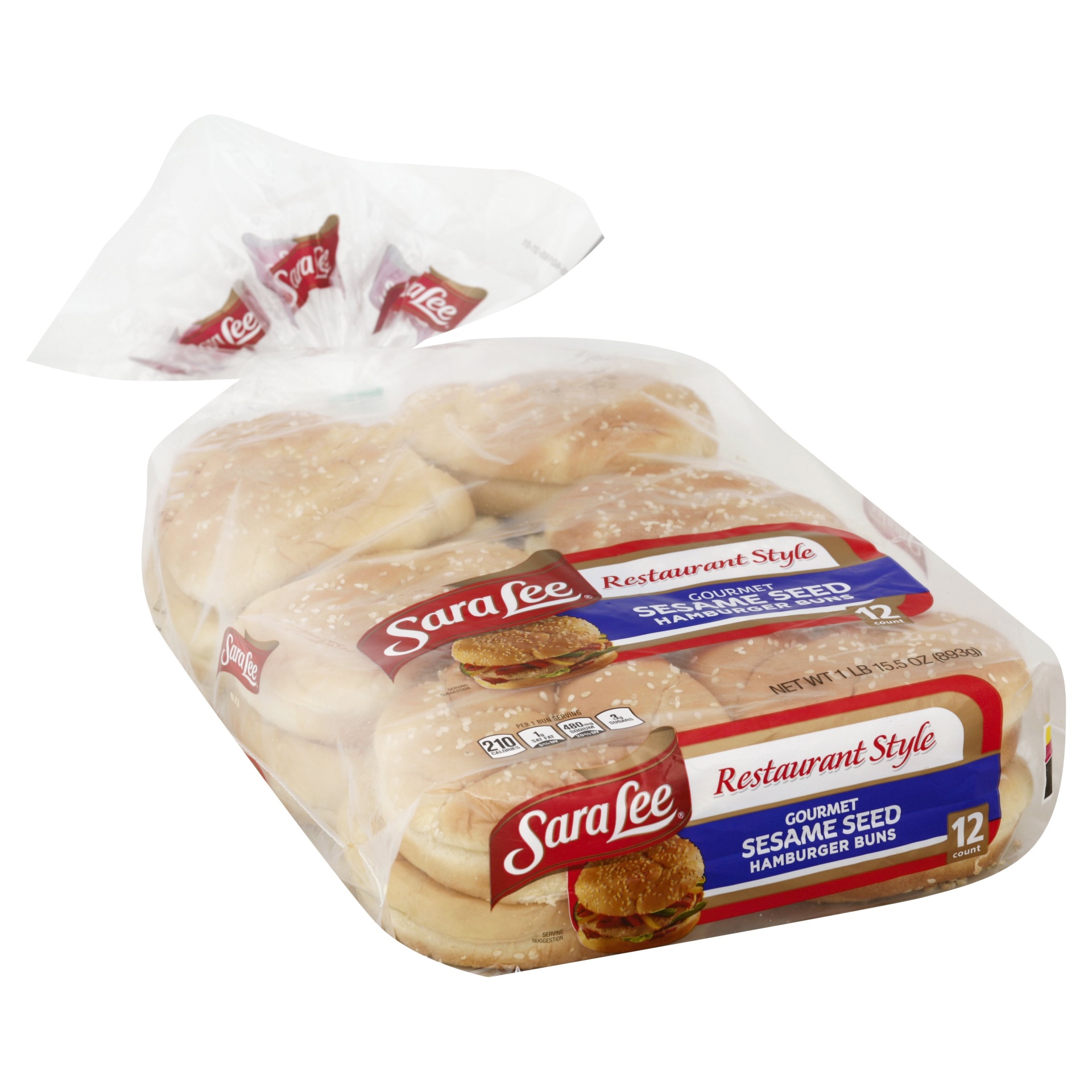 slide 1 of 5, Sara Lee Restaurant Style Gourmet Sesame Seed Hamburger Buns, 12 count, White Hamburger Buns, 31.5 oz Bag, 12 ct