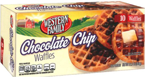 slide 1 of 1, Western Family Frozen Chocolate Chip Waffles, 12.3 oz