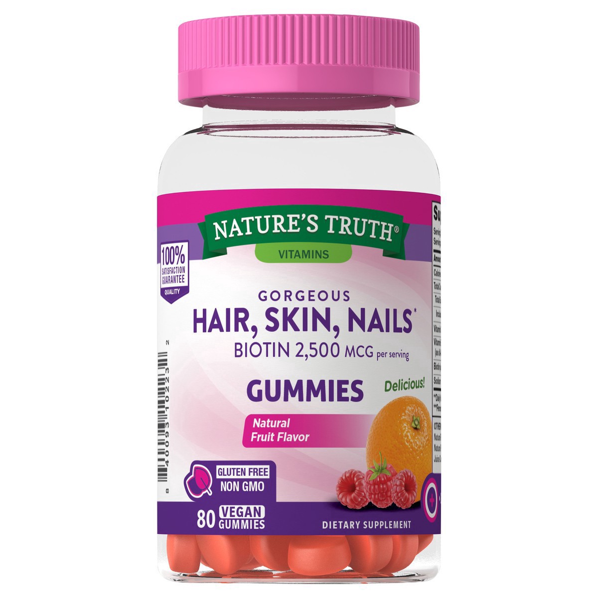 slide 2 of 8, Nature's Truth Gorgeous Hair, Skin, Nails* Gummies with 2,500 mcg Biotin, 80 ct