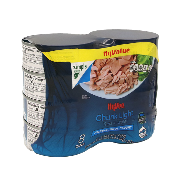 slide 1 of 1, Hy-Vee Chunk Light Tuna In Water 8 Count, 40 oz