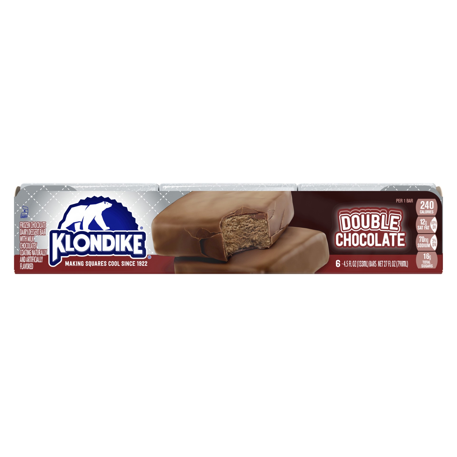 slide 1 of 4, Klondike Frozen Dairy Dessert Bars Double Chocolate, 4.5 fl oz, 6 Count, 4.50 fl oz