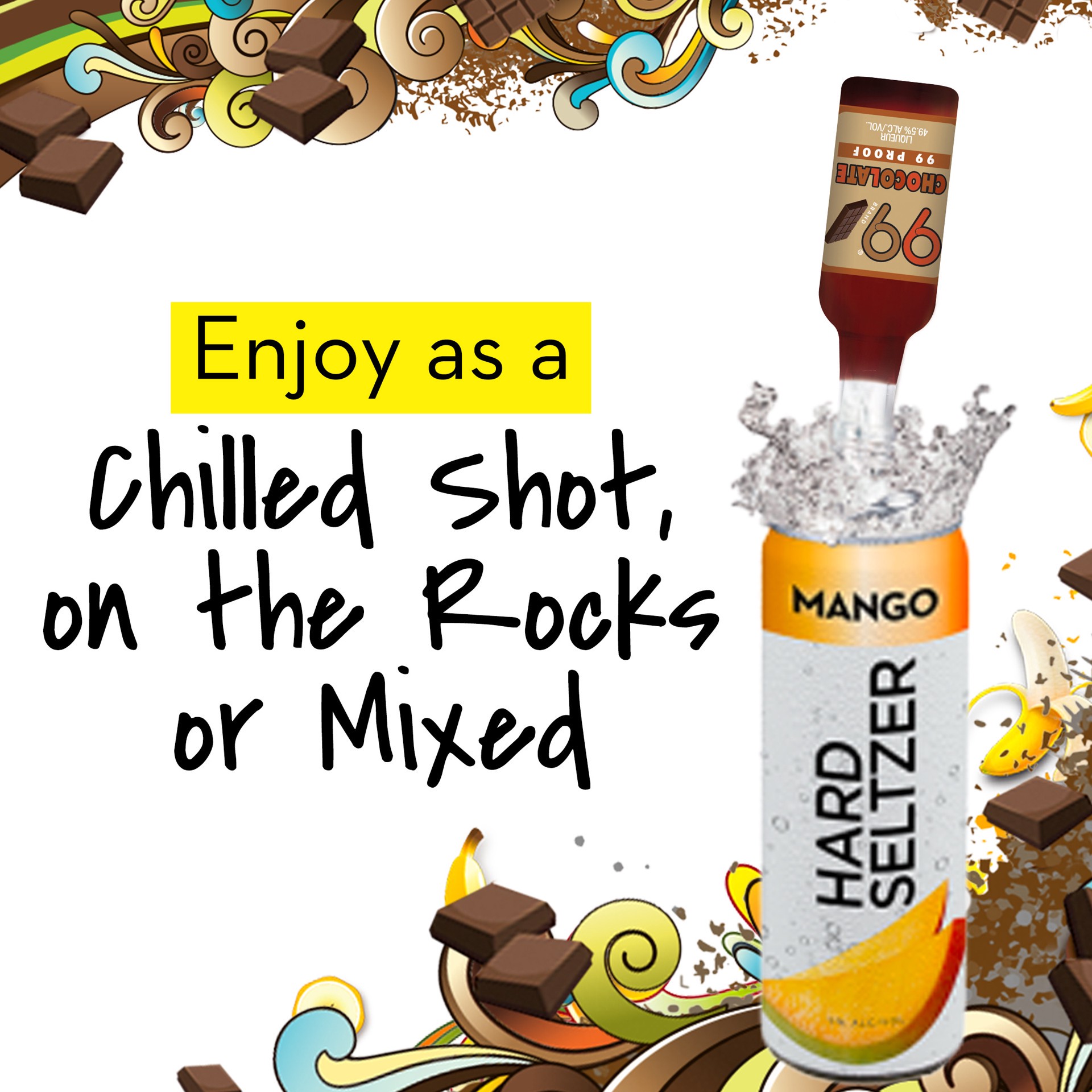 slide 2 of 5, 99 Brand Chocolate Liqueur, 50 mL Bottle, 99 Proof, 50 ml