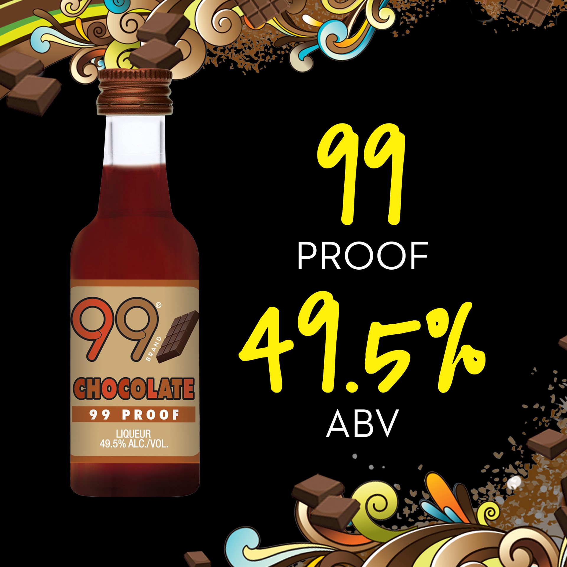 slide 5 of 5, 99 Brand Chocolate Liqueur, 50 mL Bottle, 99 Proof, 50 ml