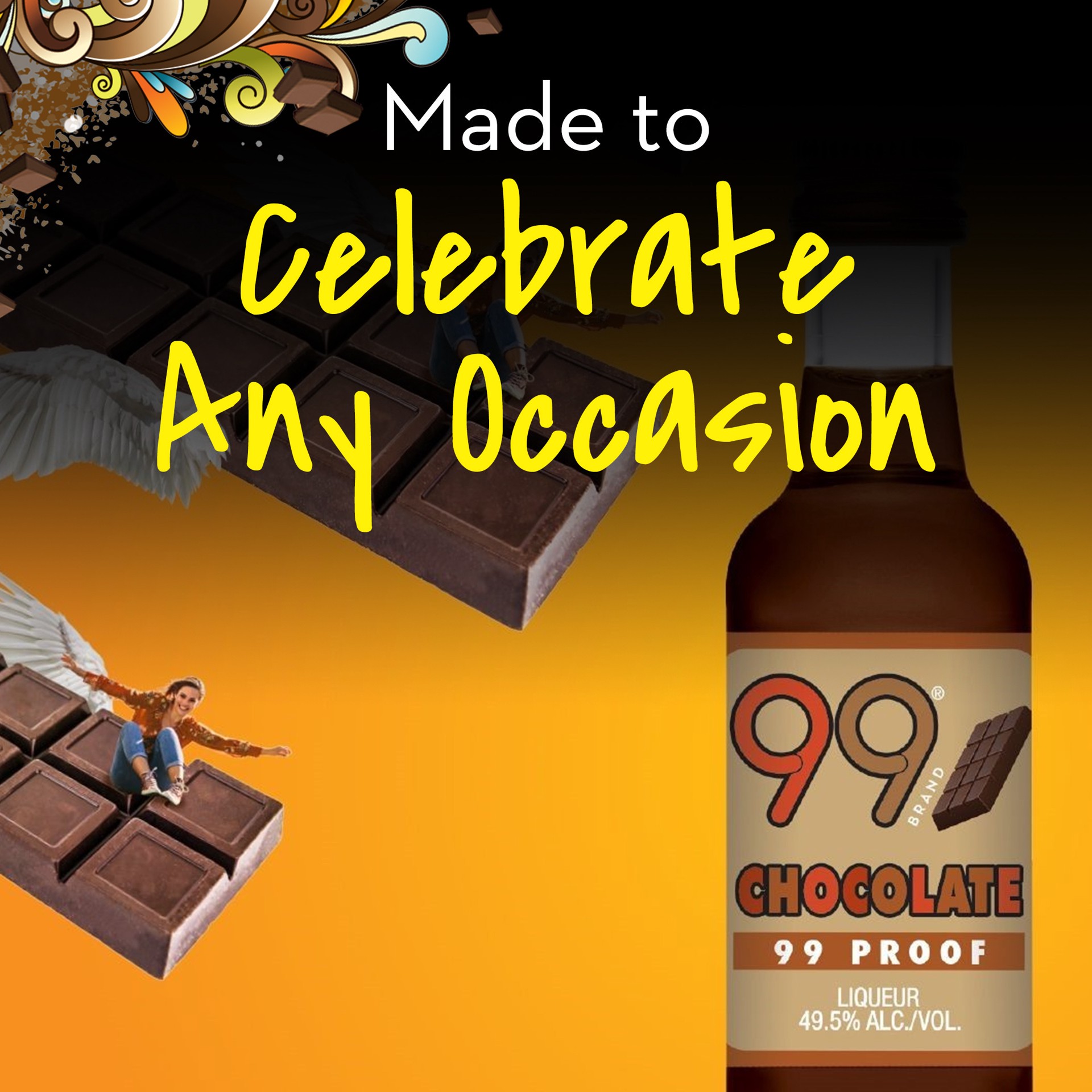 slide 4 of 5, 99 Brand Chocolate Liqueur, 50 mL Bottle, 99 Proof, 50 ml