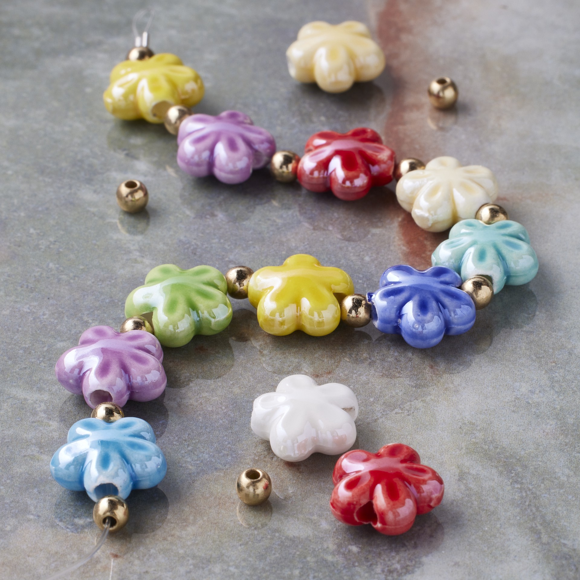 slide 3 of 3, Multicolor Ceramic Flower Beads, 11mm By Bead Landing, 11mm
