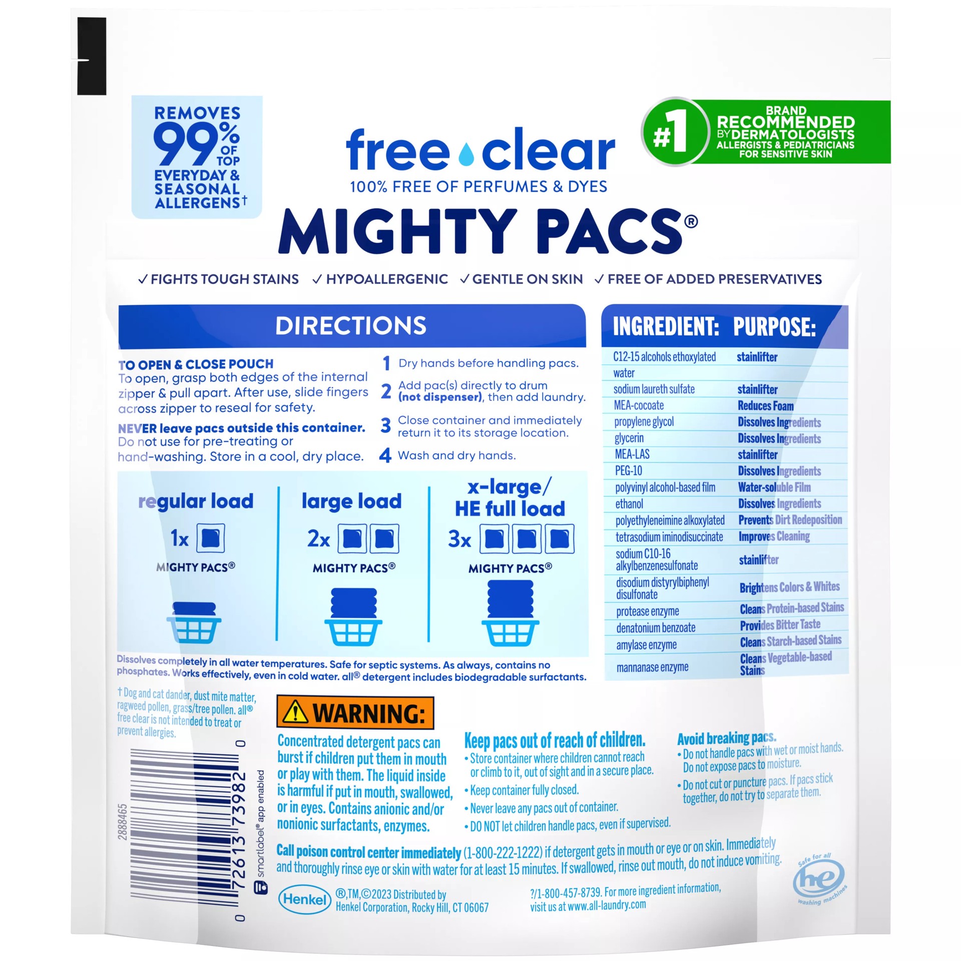 slide 2 of 3, All Laundry Detergent Pacs, Mighty Pacs with OXI Stain Removers and Whiteners, Free Clear, Unscented and Dye Free, 16 Count, 16 ct