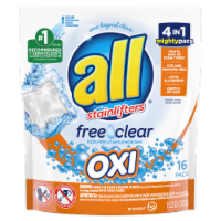 slide 1 of 1, All Free & Clear Oxi Detergent Mighty Pacs, 16 ct
