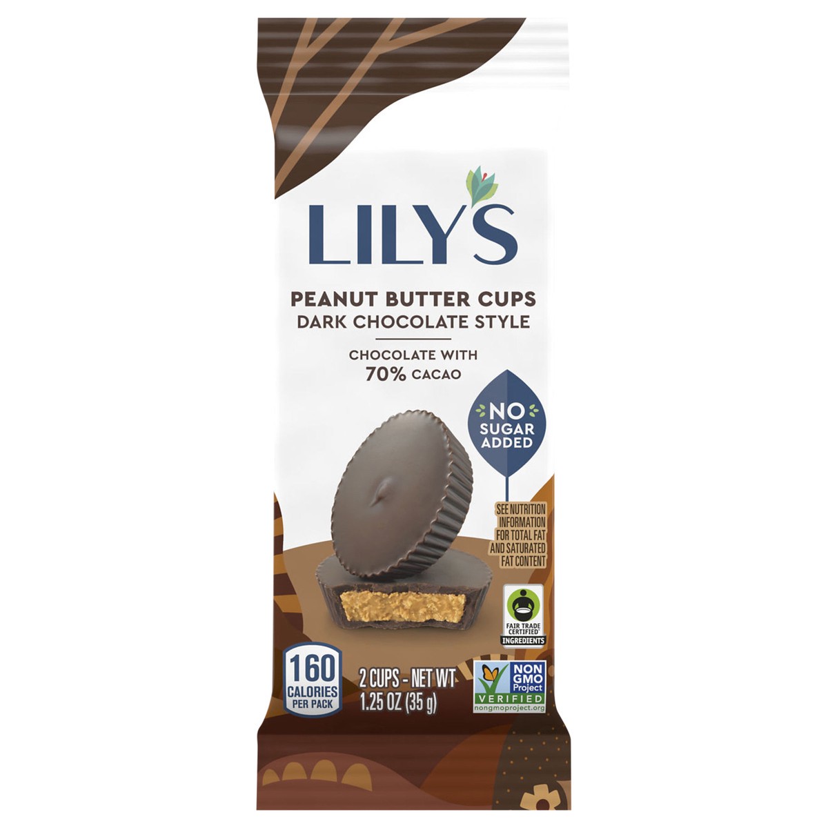 slide 1 of 4, LILY'S Dark Chocolate Style Peanut Butter Cups No Added Sugar, Sweets Pack, 1.25 oz, 2 ct