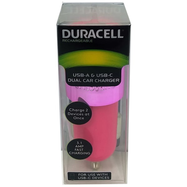 slide 1 of 2, Duracell Dual Car Charger, Pink, Le2322, 1 ct