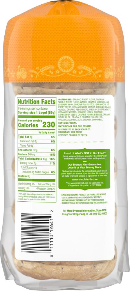 slide 5 of 5, Simple Truth Organic Multi Seed Bagel, 6 ct