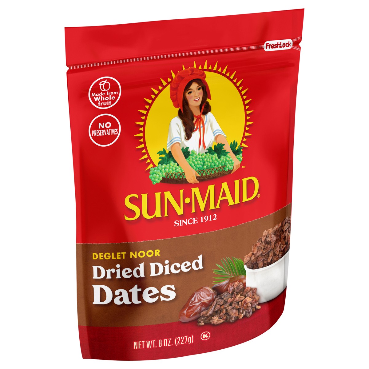 slide 2 of 5, Sun-Maid Deglet Noor Dried Diced Dates 8oz Fresh-Lock Zipper Resealable Stand-Up Bag, 8 oz