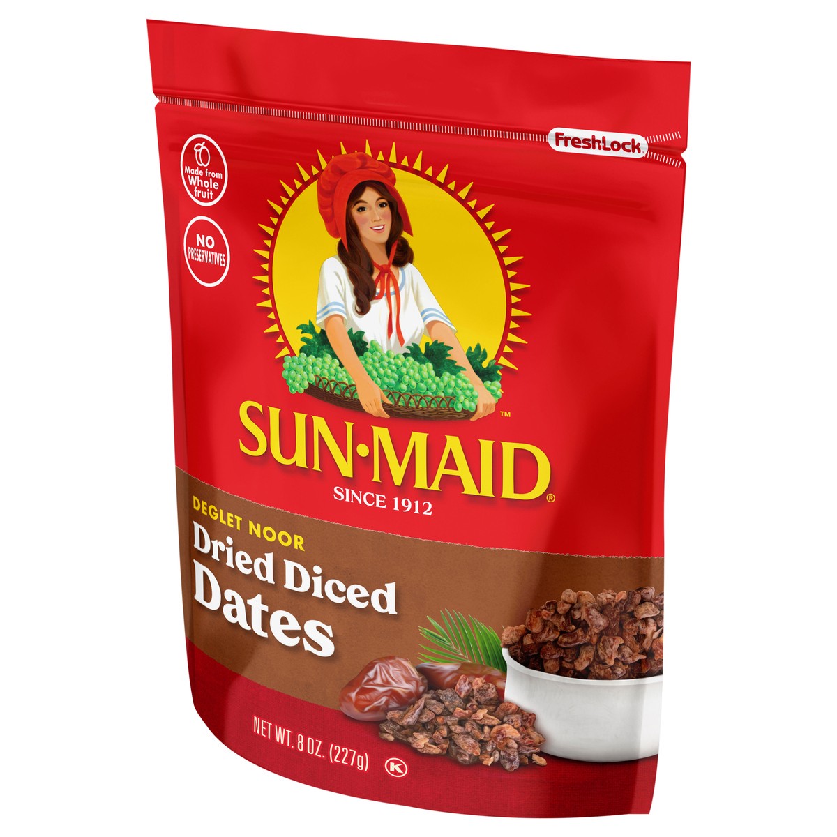 slide 3 of 5, Sun-Maid Deglet Noor Dried Diced Dates 8oz Fresh-Lock Zipper Resealable Stand-Up Bag, 8 oz