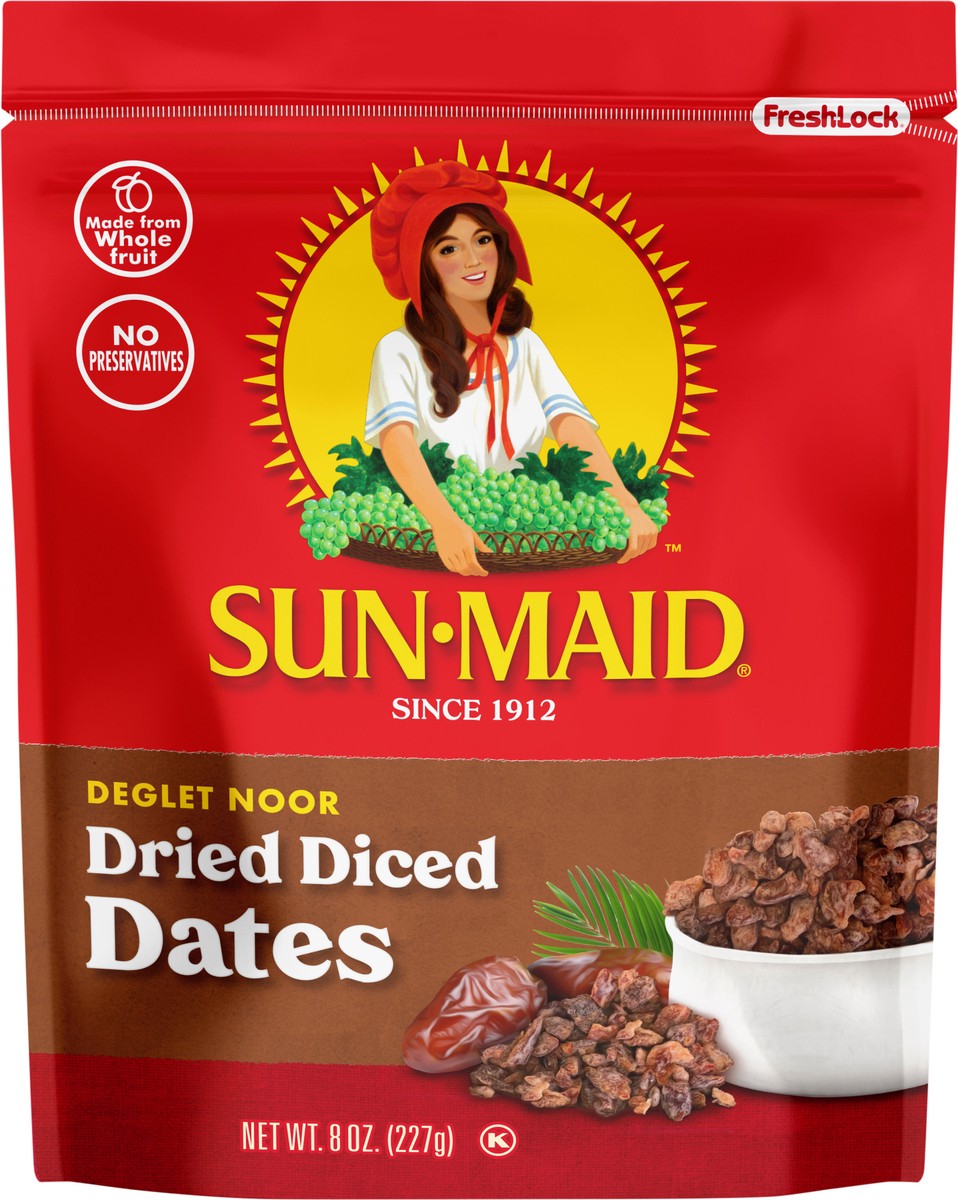 slide 4 of 5, Sun-Maid Deglet Noor Dried Diced Dates 8oz Fresh-Lock Zipper Resealable Stand-Up Bag, 8 oz