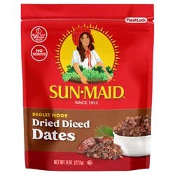Sun-Maid Deglet Noor Dried Diced Dates 8oz Fresh-Lock Zipper Resealable Stand-Up Bag