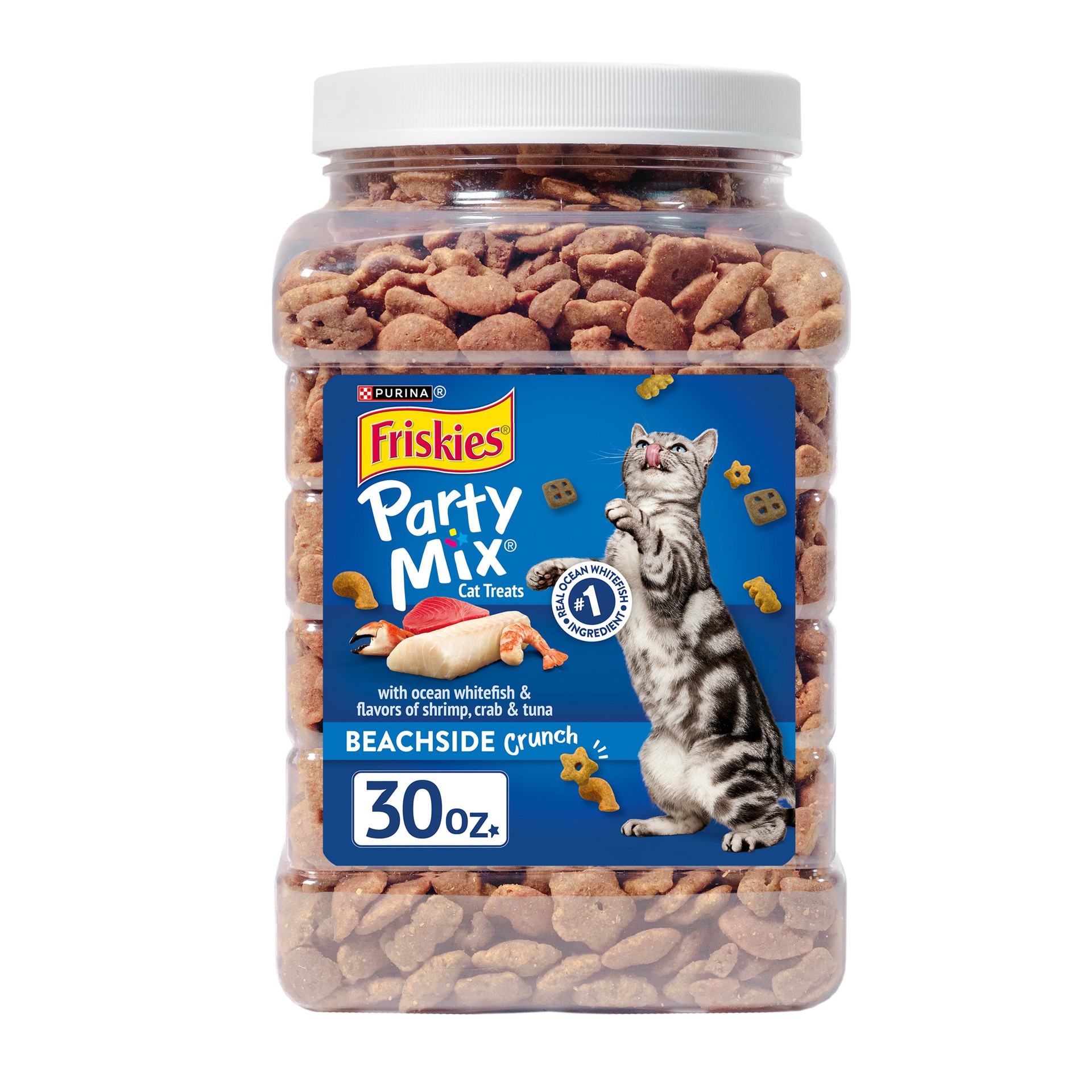 slide 1 of 9, Friskies Purina Friskies Cat Treats, Party Mix Beachside Crunch, 30 oz