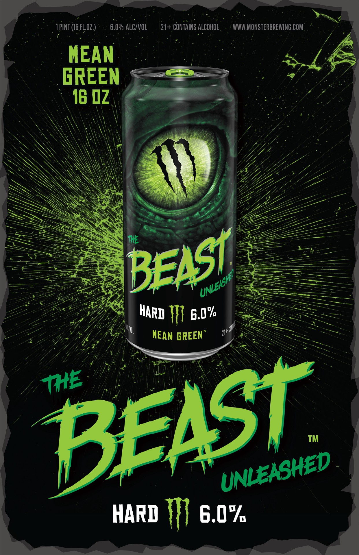 slide 6 of 6, Mean Green The Beast Mean Green Flavored Malt Beverage Craft Beer, 16 fl oz Can, 6% ABV, 16 oz