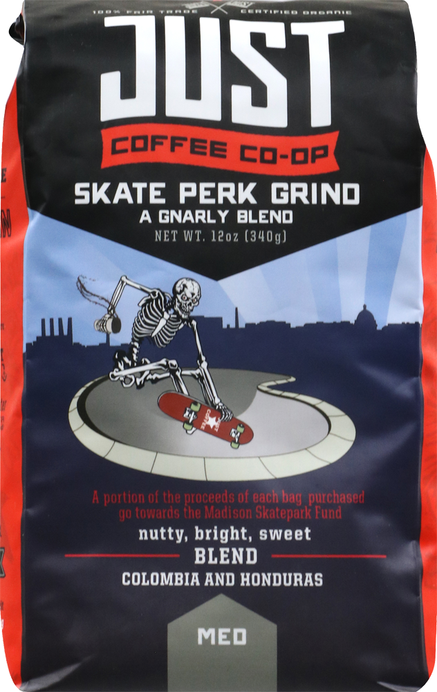 slide 1 of 1, Just Coffee Co-Op Just Coffee Skate Perk Grind Medium Coffee, 12 oz