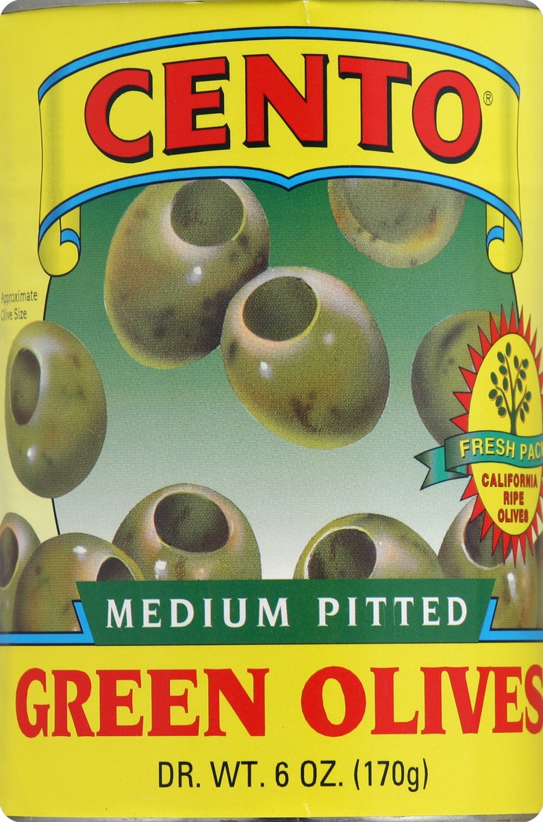 slide 2 of 2, Cento Pitted Medium Green Olives, 6 oz