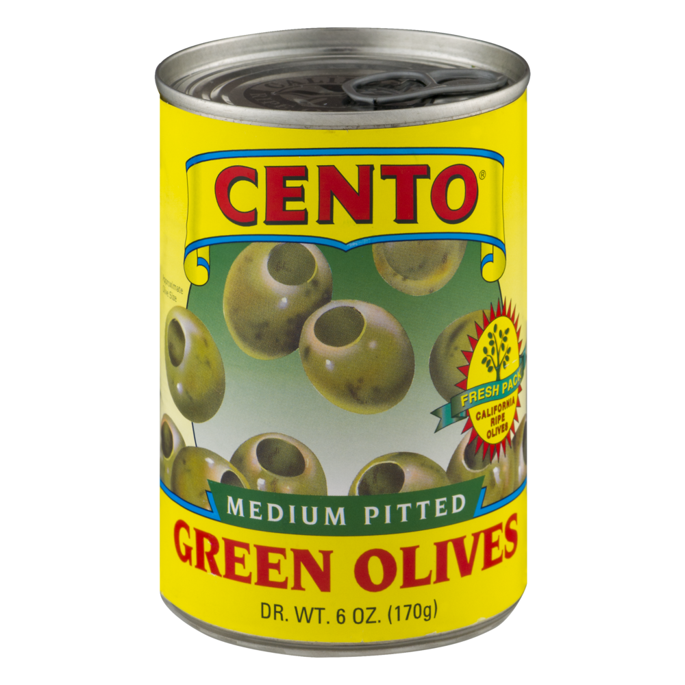 slide 1 of 2, Cento Pitted Medium Green Olives, 6 oz