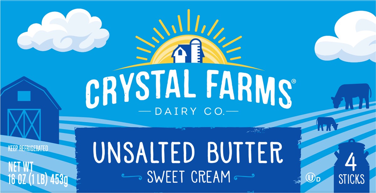 slide 8 of 8, Crystal Farms Unsalted Sweet Cream Butter, 16 oz