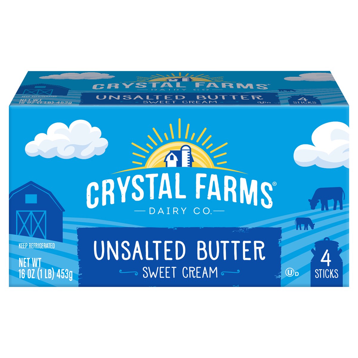 slide 1 of 8, Crystal Farms Unsalted Sweet Cream Butter, 16 oz