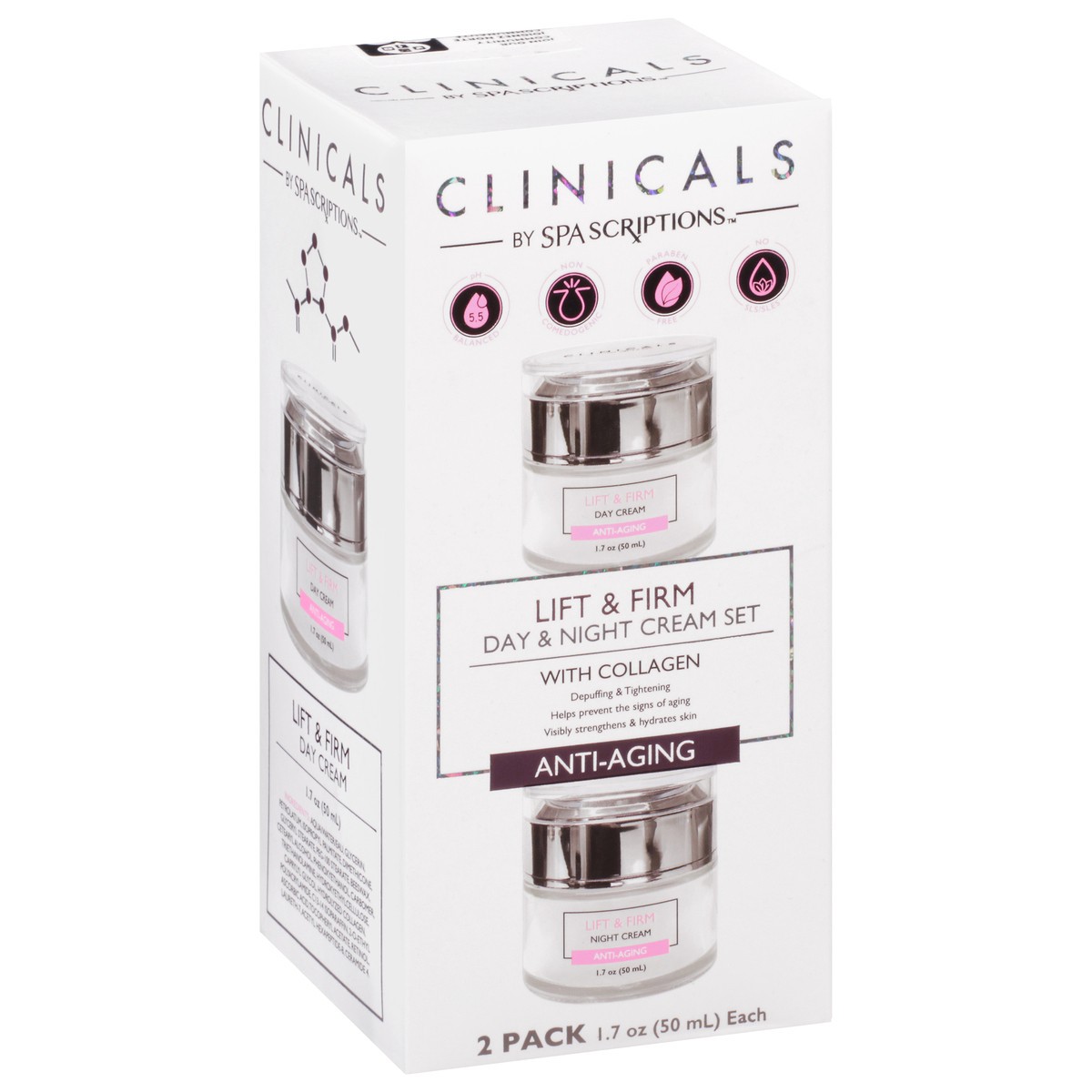 slide 3 of 9, Spascriptions Clinicals Anti-Aging Lift & Firm Day & Night Cream Set with Collagen 2 ea, 2 ct