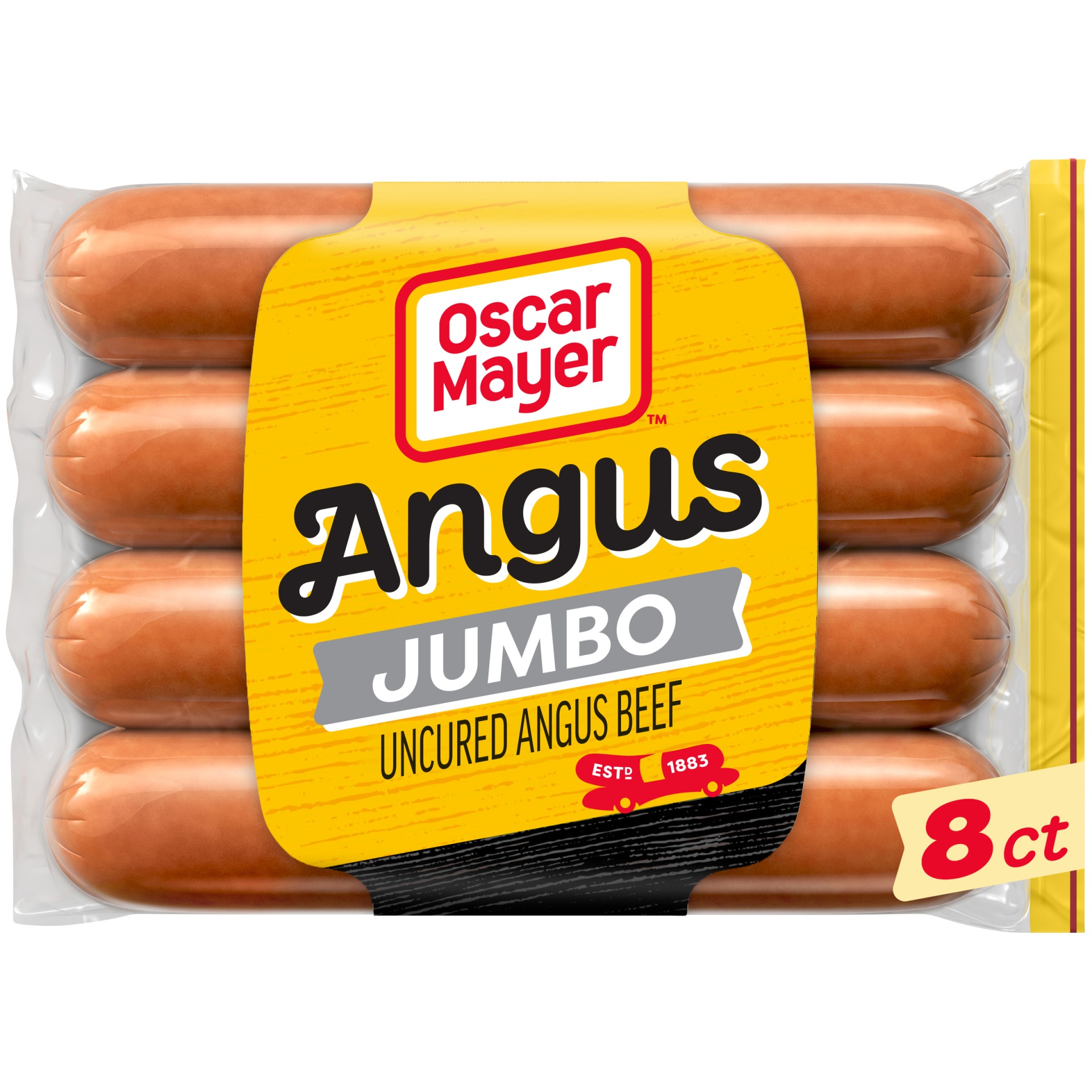 slide 1 of 2, Oscar Mayer Jumbo Angus Beef Uncured Beef Franks Hot Dogs Pack, 4 ct; 15 oz