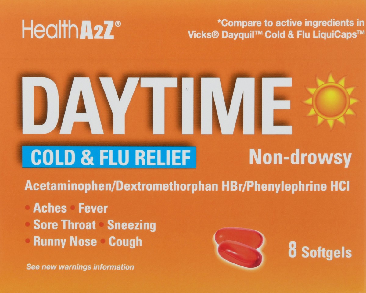 slide 2 of 11, HealthA2Z Softgels Non-Drowsy Daytime Cold & Flu Relief 8 Softgels 8 ea, 8 ct