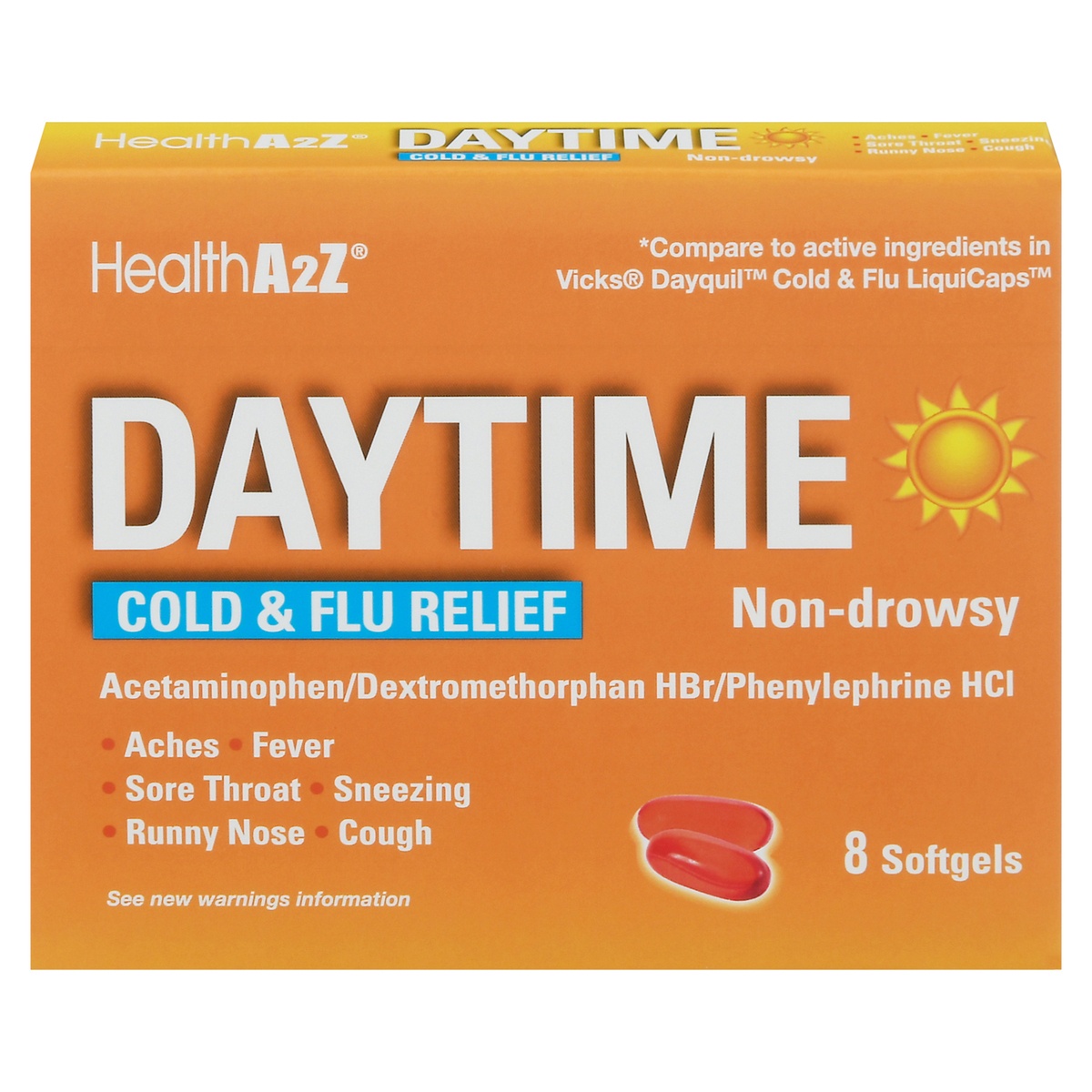 slide 1 of 1, Health A2Z Daytime Cold&Flu Relief Softgels, 8 ct