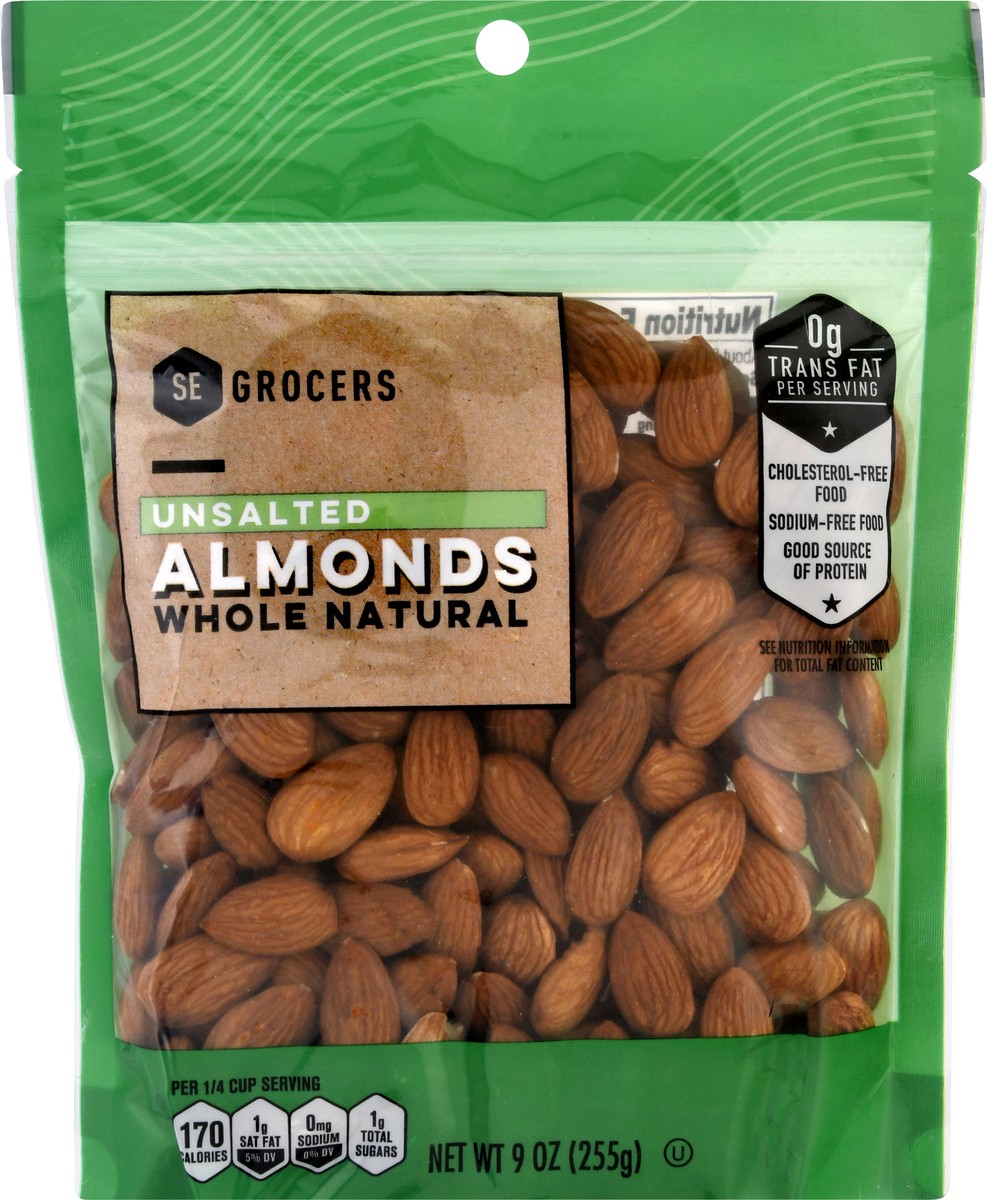 slide 9 of 10, SE Grocers Unsalted Almonds Whole Natural, 9 oz