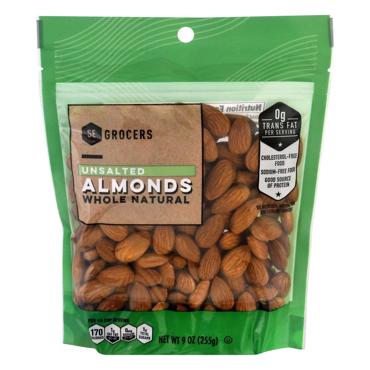 slide 1 of 10, SE Grocers Unsalted Almonds Whole Natural, 9 oz