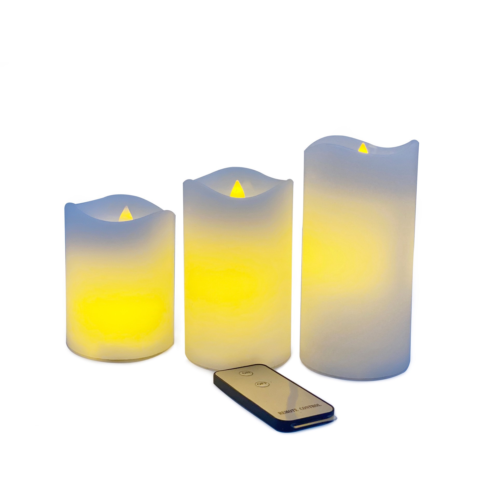 slide 2 of 3, White Glowing Flame Led Wax Pillar Candle Set With Remote By Ashland, 4 ct