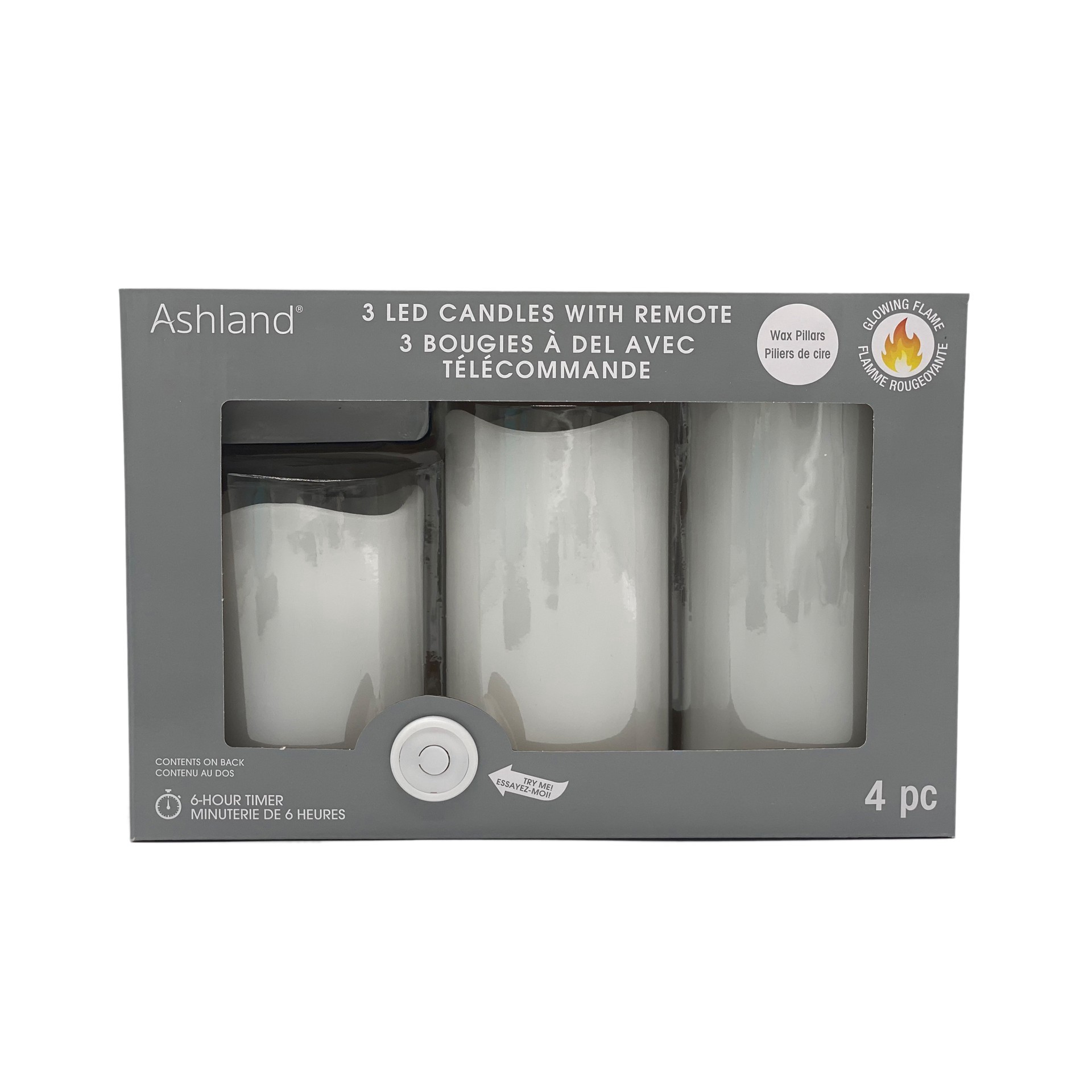 slide 3 of 3, White Glowing Flame Led Wax Pillar Candle Set With Remote By Ashland, 4 ct