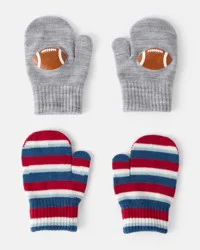 Carter's Toddler Boy 2-Pack Striped Football Gloves - Grey/Red Multi 2T4T