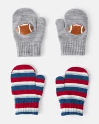 Carter's Toddler Boy 2-Pack Striped Football Gloves - Grey/Red Multi 2T4T
