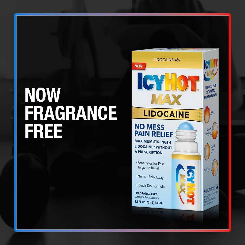 slide 2 of 7, Icy Hot Max Lidocaine Maximum Strength No Mess Roll-On Pain Relief 2.5 fl oz, 2.5 oz