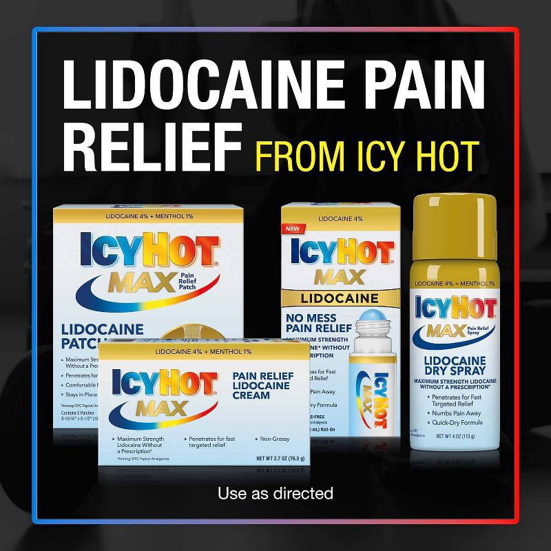 slide 7 of 7, Icy Hot Max Lidocaine Maximum Strength No Mess Roll-On Pain Relief 2.5 fl oz, 2.5 oz