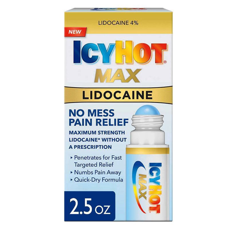 slide 1 of 7, Icy Hot Max Lidocaine Maximum Strength No Mess Roll-On Pain Relief 2.5 fl oz, 2.5 oz