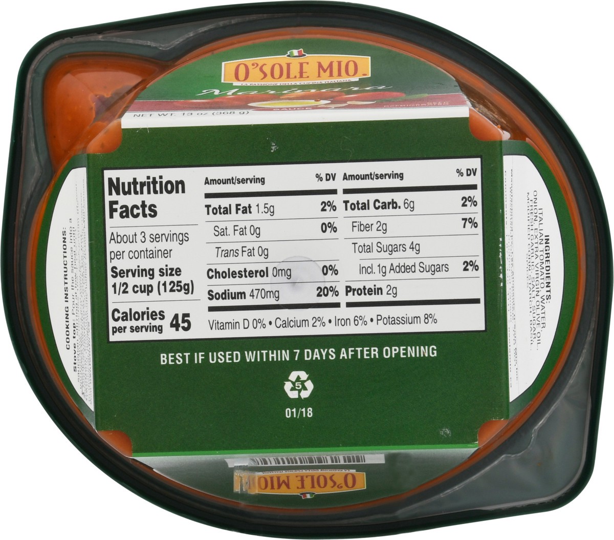 slide 6 of 14, O'Sole Mio Marinara Sauce 13 oz, 13 oz