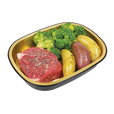 slide 1 of 1, H-E-B Meal Simple Salt and Pepper Choice Strip Steak with Broccoli and Potatoes, per lb