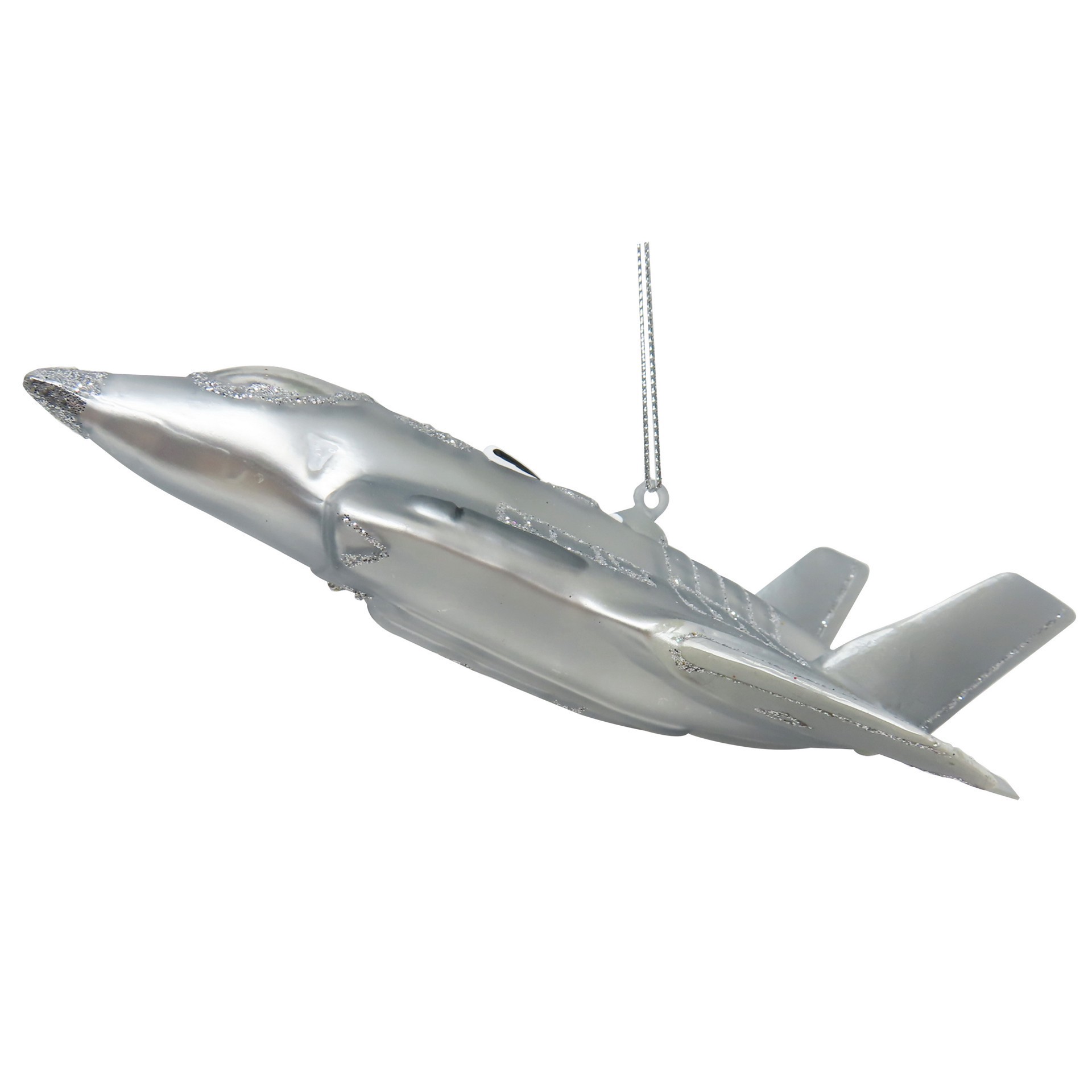 slide 2 of 2, 5.75" Silver Fighter Jet Glass Ornament By Ashland, 5.75 in