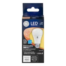 GE Light Bulb, LED, Dimmable, Soft White, 6 Watts