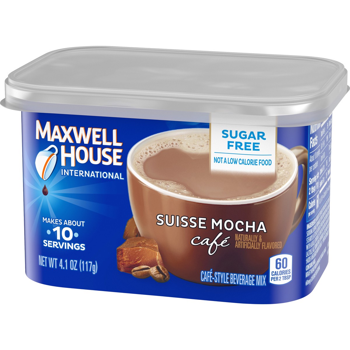 slide 8 of 9, Maxwell House International Suisse Mocha Café-Style Sugar Free Instant Coffee Beverage Mix, 4.1 oz. Canister, 4.1 oz