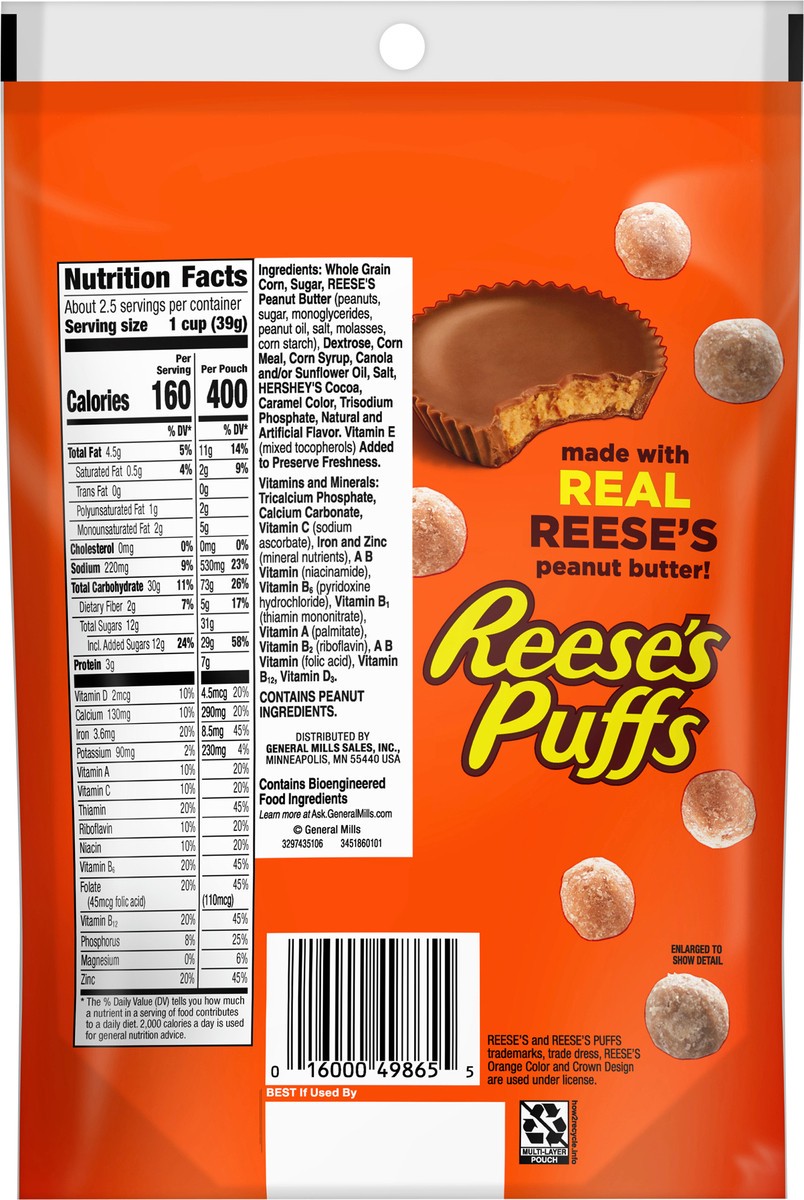 slide 8 of 12, Reese's Puffs Cereal, Chocolatey Peanut Butter, with Whole Grain, 3.4 oz, 3.4 oz