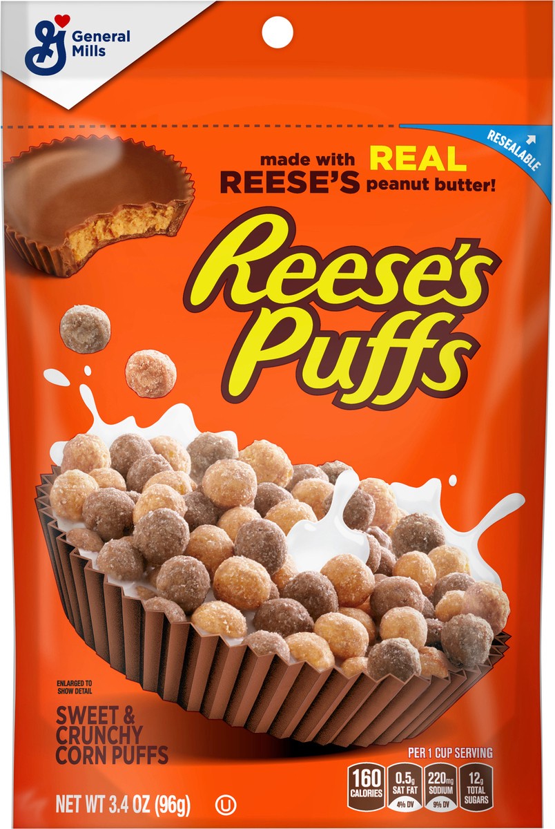 slide 1 of 12, Reese's Puffs Cereal, Chocolatey Peanut Butter, with Whole Grain, 3.4 oz, 3.4 oz